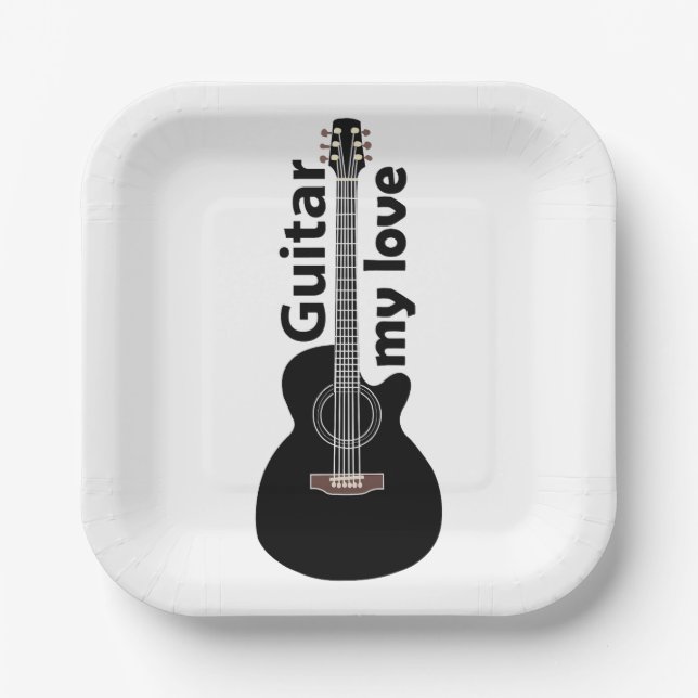 Guitar My Love Guitar Musical Party Paper Plates (Front)
