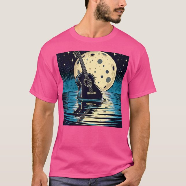 Guitar Nature Moon Retro Style Guitarist Acoustic  T-Shirt (Front)