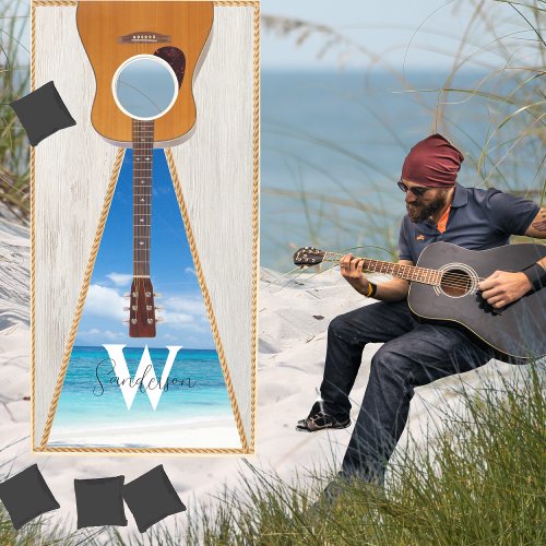 Guitar Nautical Rustic Brown Wood Tone Beach  Corn Cornhole Set