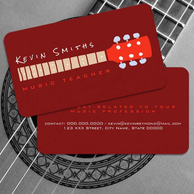 Guitar Neck Dark Red Music Teacher Business Card (Creator Uploaded)