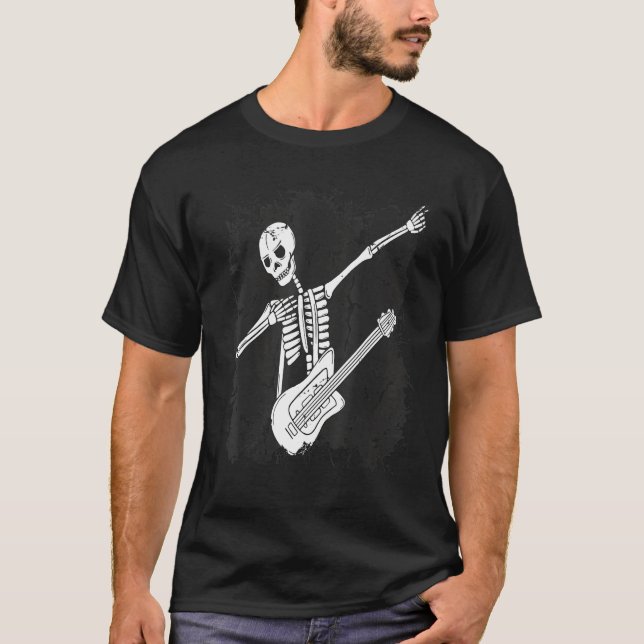 Guitar Neck With A Sweet Rock On Skeleton Hand Roc T-Shirt (Front)