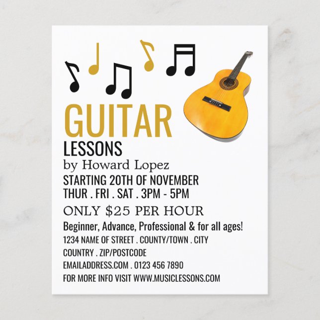 Guitar Notes, Guitar Lessons Advertising Flyer (Front)