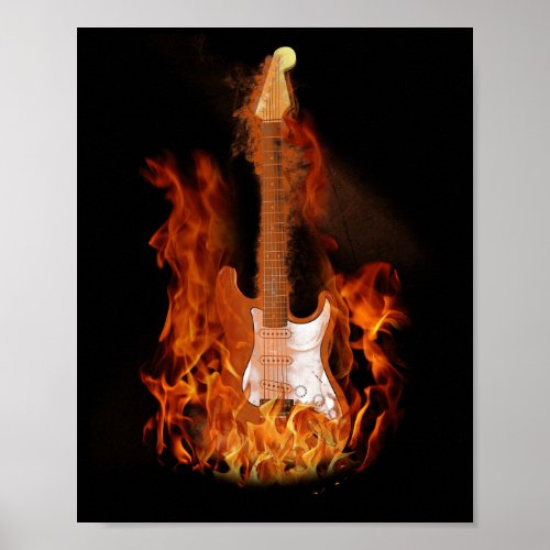 Guitar On Fire Acoustic Instrument Music Poster