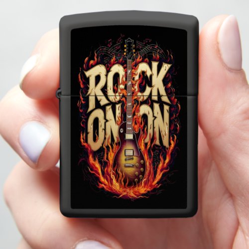 Guitar on fire with rock_inspired typography zippo lighter