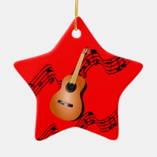 Guitar on Star_shaped red Christmas ornament