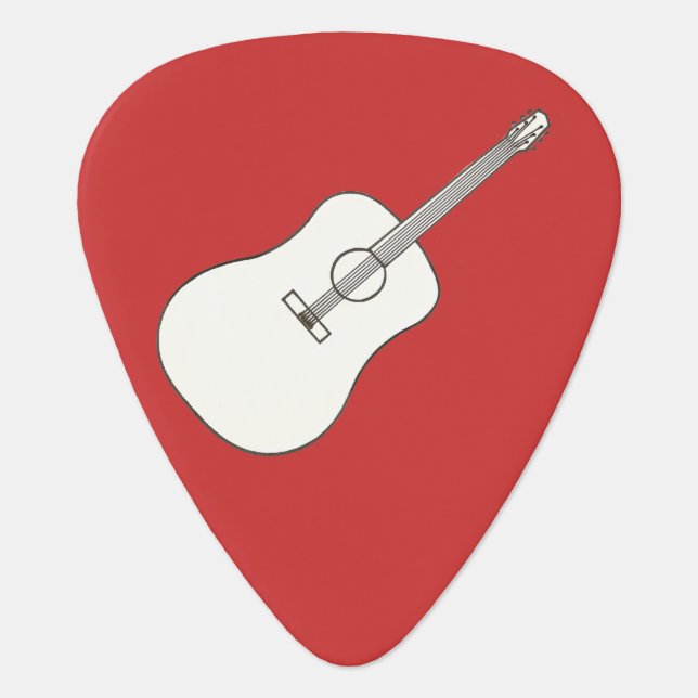 Guitar outline drawing on red guitar pick (Front)