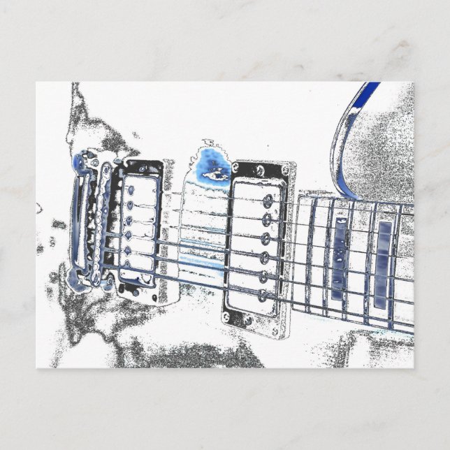 guitar outline image blue black bridge strings.jpg postcard (Front)