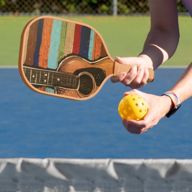 Guitar Painting with Striped Background  Carbon Fiber Pickleball Paddle (Insitu)