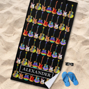 Guitar Pattern Personalized Beach Towel