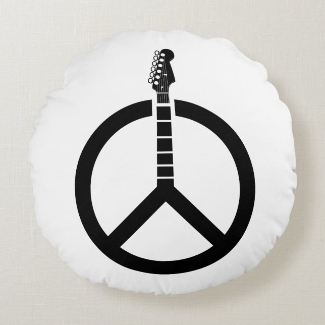 Guitar Peace Sign Round Pillow (Front)