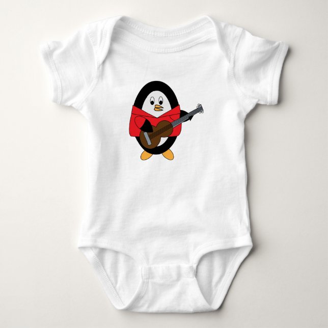 Guitar Penguin Cute Animal Baby Bodysuit (Front)