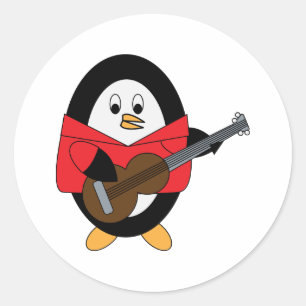 Guitar Penguin Cute Musician Classic Round Sticker