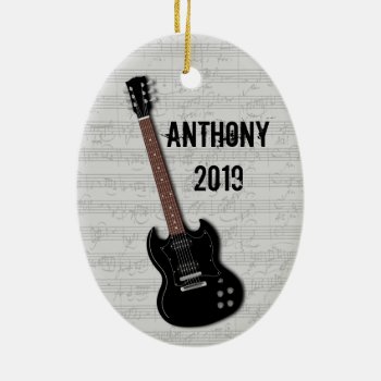 Guitar Photo Template On Back Ceramic Ornament by holiday_store at Zazzle
