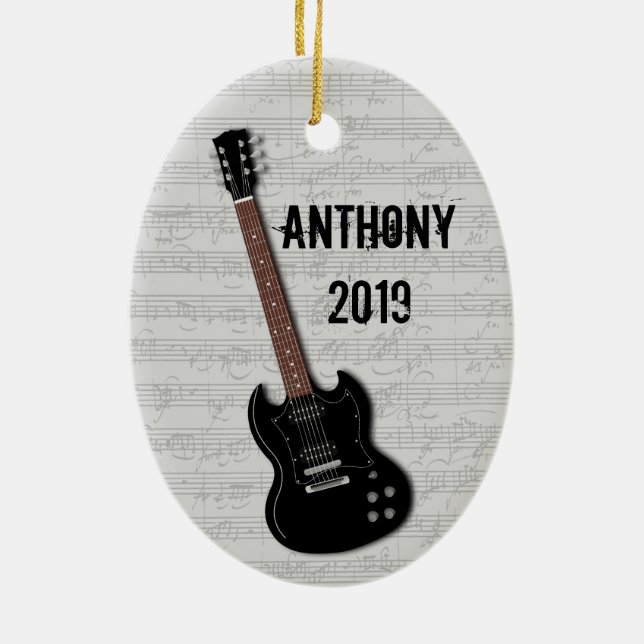 Guitar Photo Template on Back Ceramic Ornament (Back)