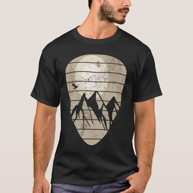 Guitar Pick Mountain Cool Guitar Player Guitarist  T-Shirt (Front)
