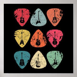 Guitar Pick Retro Vintage for Guitarists Bassist Poster
