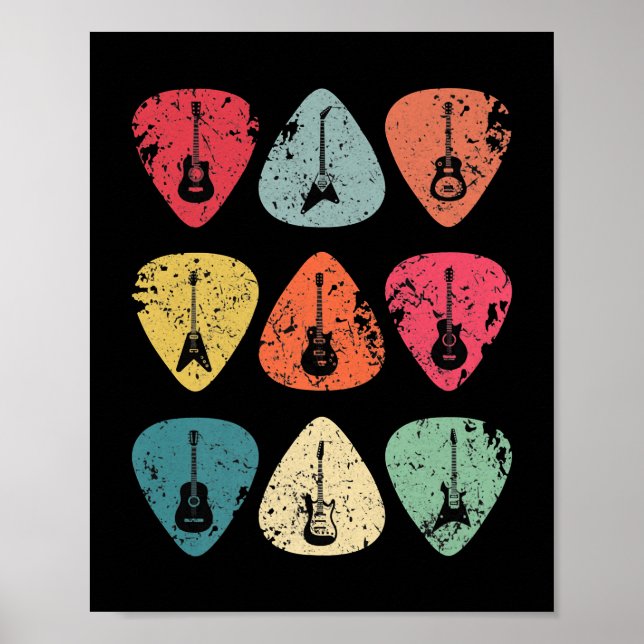 Guitar Pick Retro Vintage for Guitarists Bassist Poster (Front)