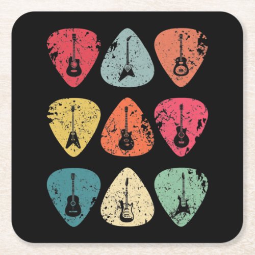 Guitar Pick Retro Vintage for Guitarists Bassist Square Paper Coaster