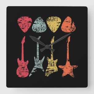 Guitar Pick Retro Vintage for Guitarists Bassist Square Wall Clock