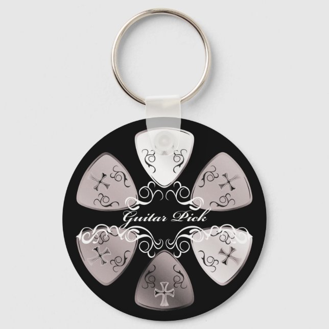 Guitar Pick Round-W Keychain (Front)