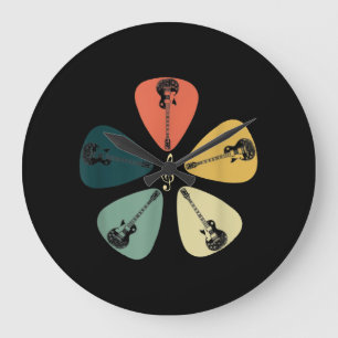 Guitar Pick Shirt. Retro Style, Gift For Guitarist Large Clock