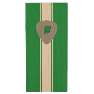 Guitar pick, stripe and monogram wood flash drive