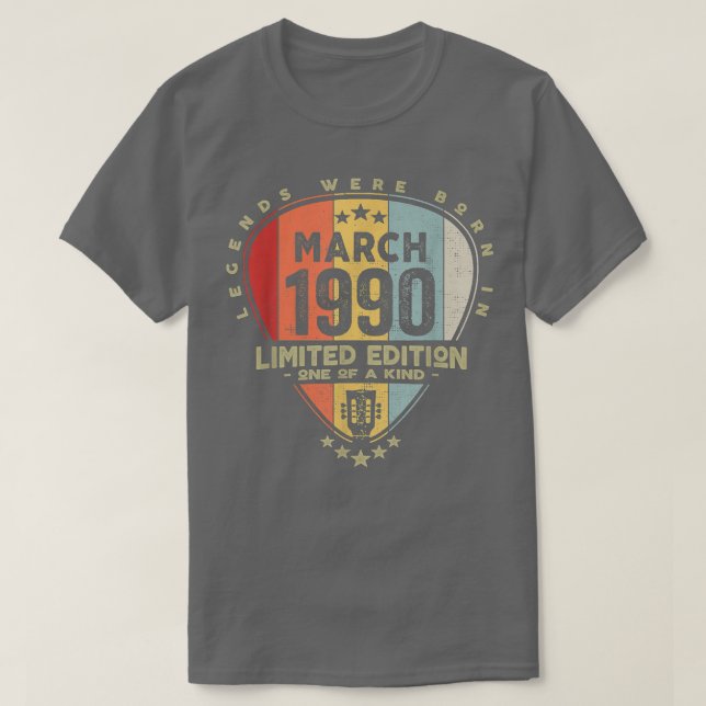 Guitar PickLegends Were Born In March 1990 Guitar  T-Shirt (Design Front)