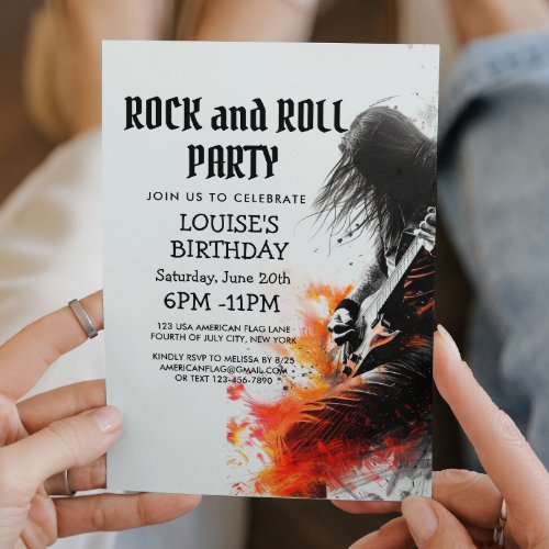 Guitar Player and Rock And Roll Party Invitation