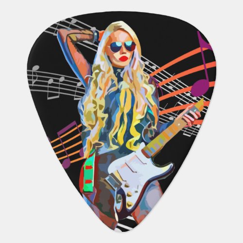 guitar player blonde Rocker Abstract Woman Music Guitar Pick