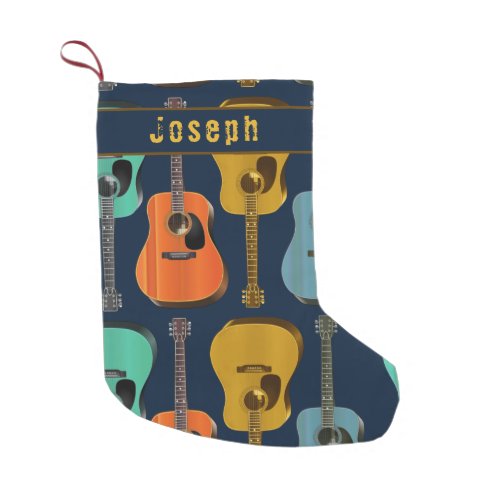 Guitar Player Double Sided Name Teen Boys Small Christmas Stocking