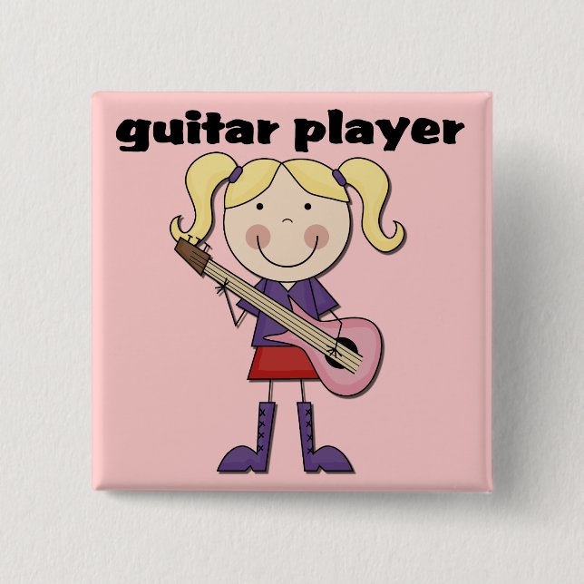 Guitar Player Female Tshirts and Gifts Button (Front)