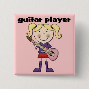 Guitar Player Female Tshirts and Gifts Button