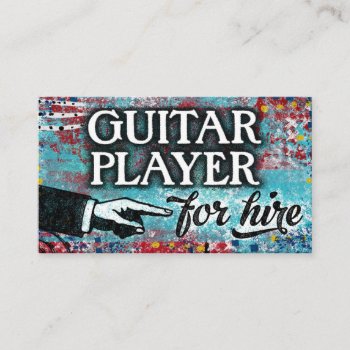 Guitar Player For Hire Business Cards - Blue Red by NeatBusinessCards at Zazzle