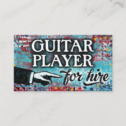 Guitar Player For Hire Business Cards _ Blue Red