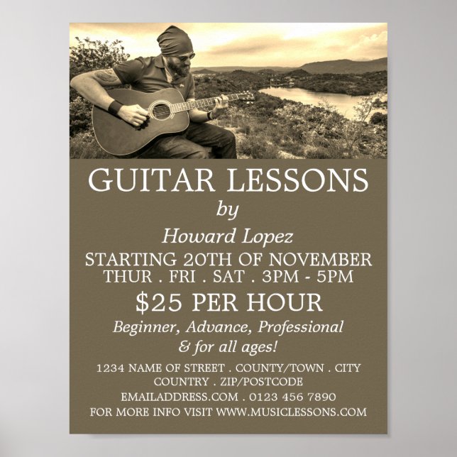 Guitar Player, Guitar Lessons Advertising Poster (Front)