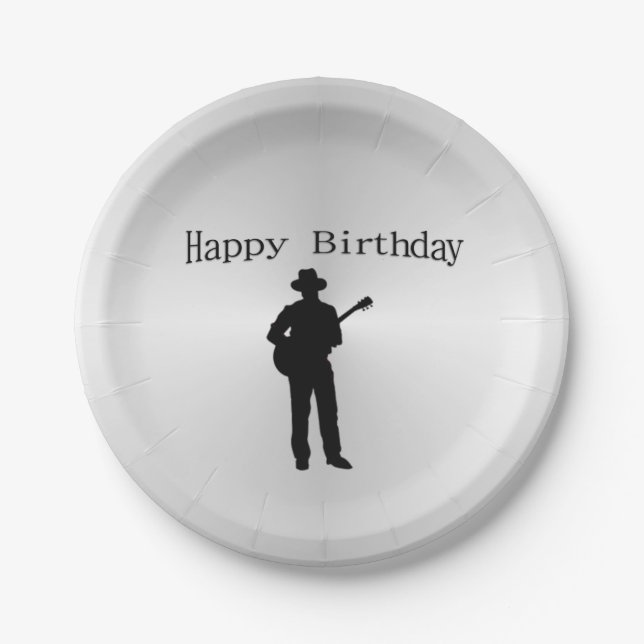 Guitar Player Happy Birthday Paper Plates (Front)