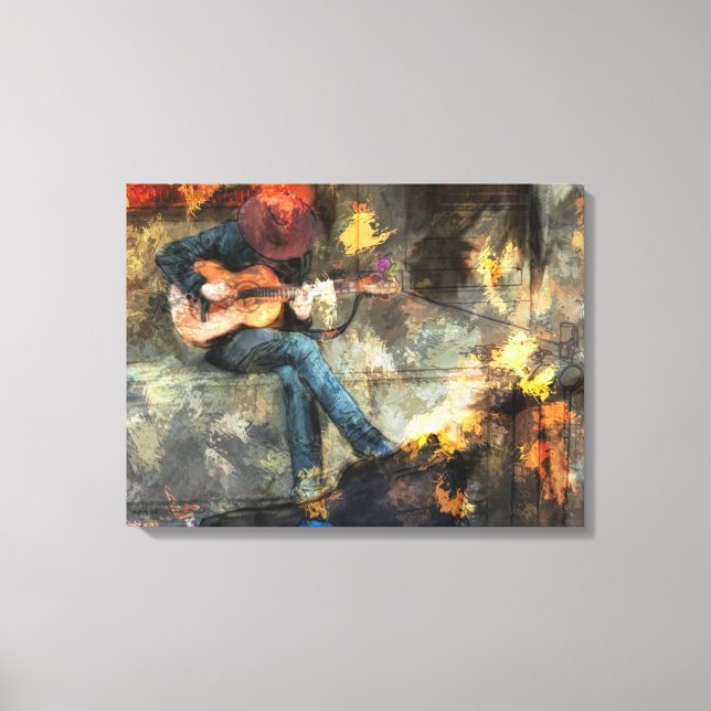 Guitar Player in Cowboy Hat Canvas Print (Front)