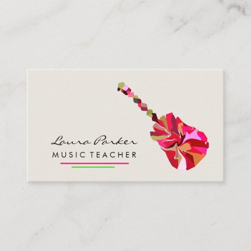 Guitar Player Instrument Music Teacher Pink Green Business Card