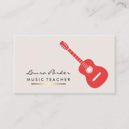 Guitar Player Instrument Music Teacher Red Business Card