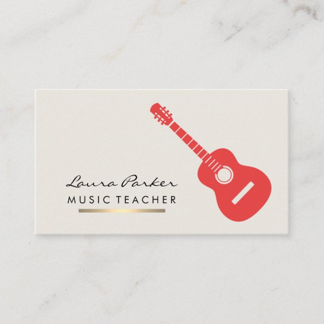 Guitar Player Instrument Music Teacher Red Business Card (Front)