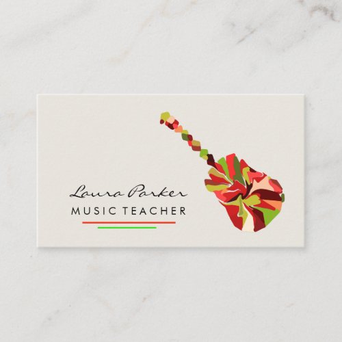 Guitar Player Instrument Music Teacher Red Green Business Card