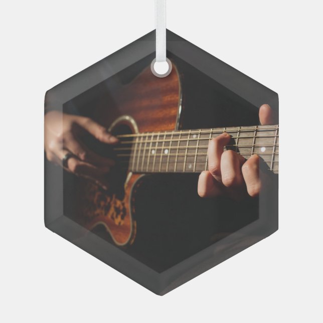 Guitar Player Music Musician Glass Ornament (Front)