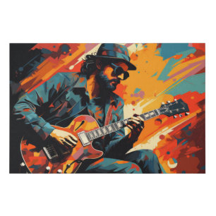 Guitar Player Music Painting Abstract Art Decor Faux Canvas Print