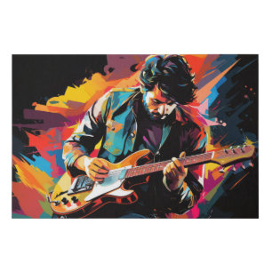 Guitar Player Music Painting Abstract Art Decor Faux Canvas Print