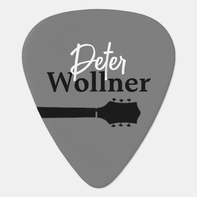 Guitar Player Name on a Cool Gray Pick (Front)