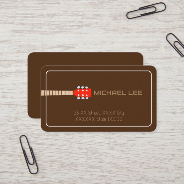 Guitar Player or Music Store Brown Business Card (Front/Back In Situ)
