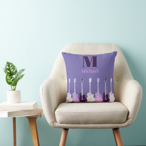 Guitar Player Personalized Purple Throw Pillow