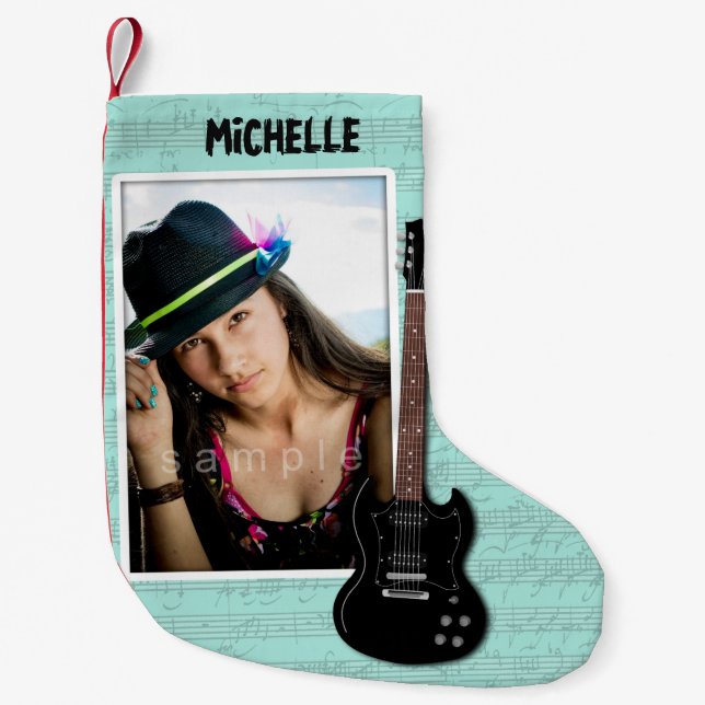 Guitar Player Photo Christmas Stocking (Front)