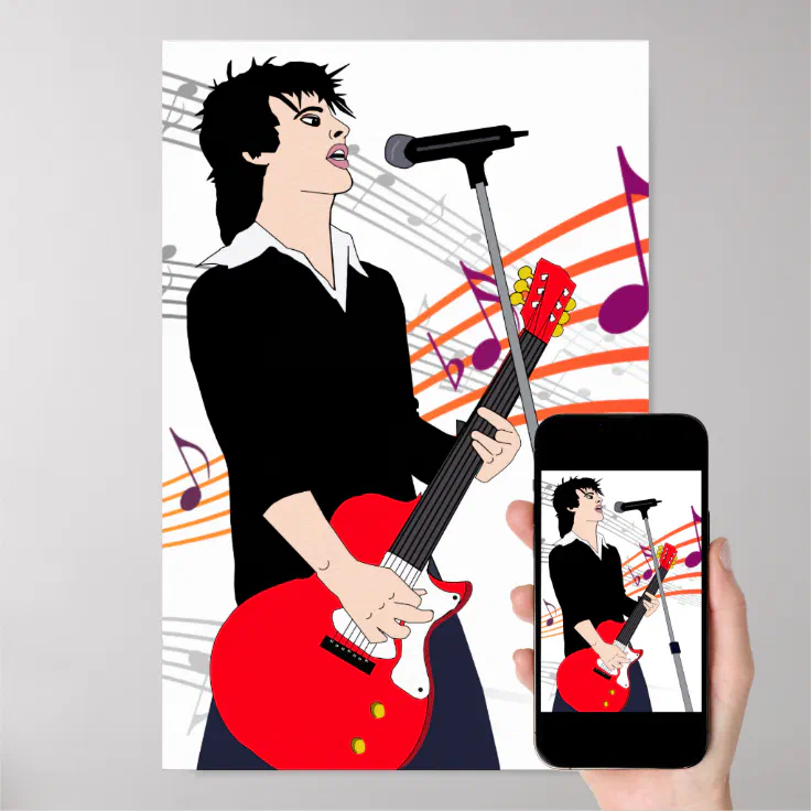 Guitar Player Rocker Guy Music cartoon Art Poster