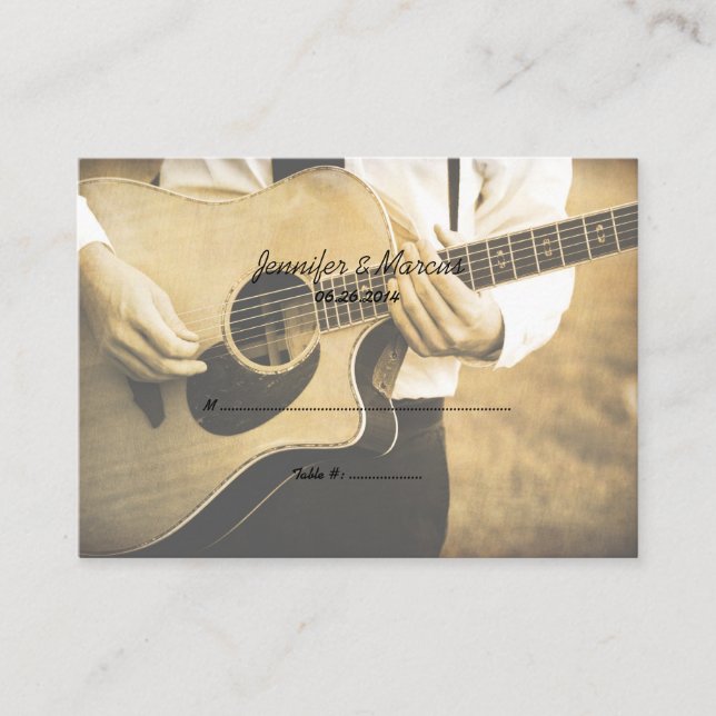 Guitar Player Wedding Seating Card (Front)